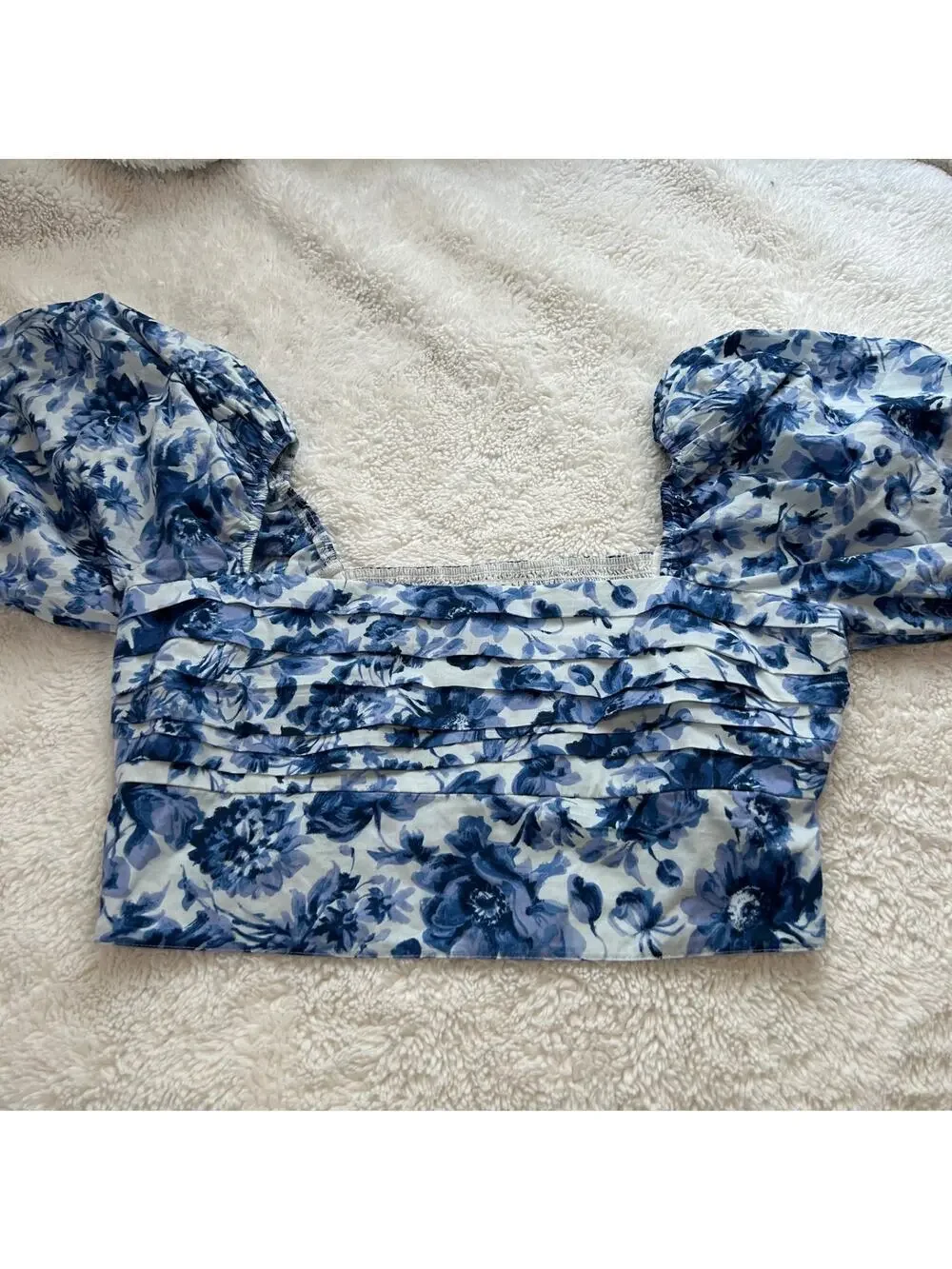 Abercrombie Fitch Women Floral Puff Sleeve Crop Top Sz XL Resort Summer Vacation